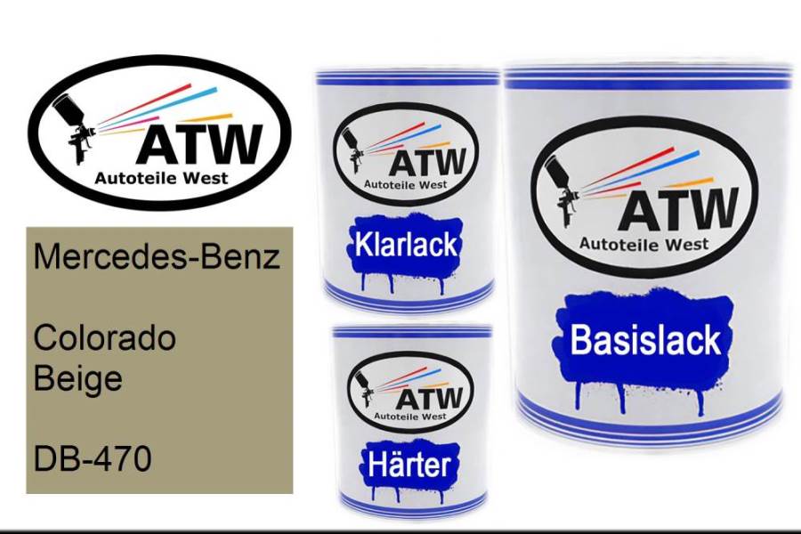 Mercedes-Benz, Colorado Beige, DB-470: 1L Lackdose + 1L Klarlack + 500ml Härter - Set, von ATW Autoteile West.